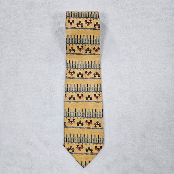 Daniel De Fasson Other - Daniel De Fasson Vintage Gold Silk Geometric Floral Hand Made Mens Necktie